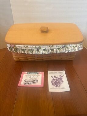 VTG 1996 Longaberger Mother’s Day Vanity Basket W/ Lid, Fabric & Plastic Liner